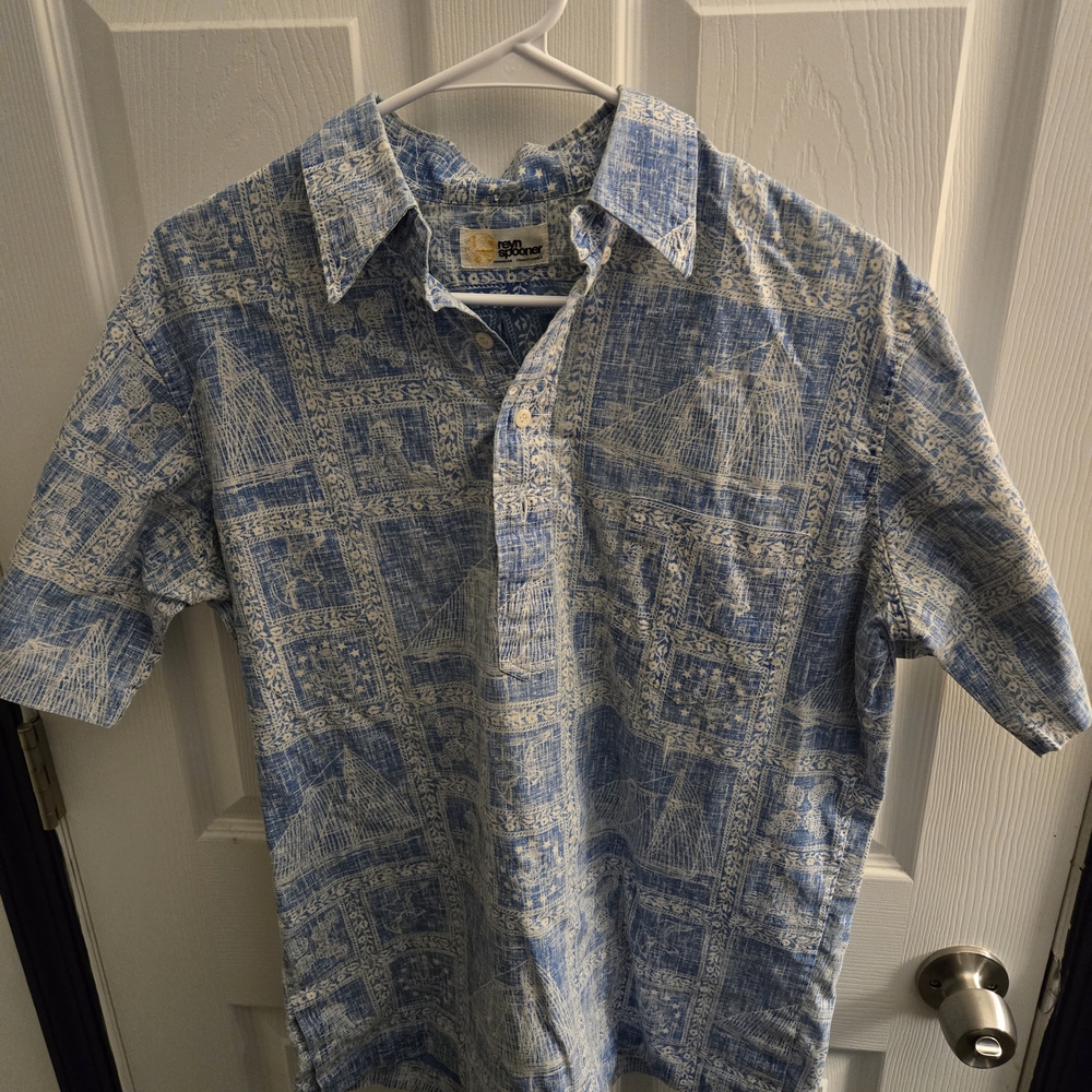 Vintage Reyn Spooner Blue and White Men's Shirt